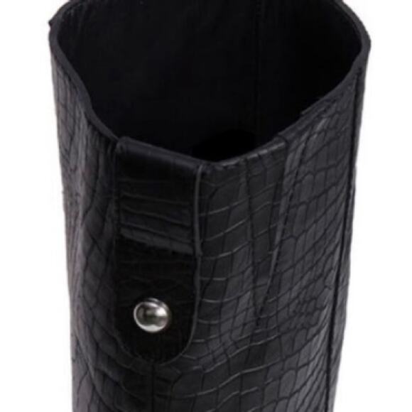 Paige Bella Black Tall/Knee High Boots Sz 9.5 Croc Embossed Leather Lug Sole New - Picture 7 of 14